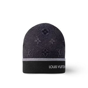 Louis Vuitton Black and Gray Knit Beanie with the bag